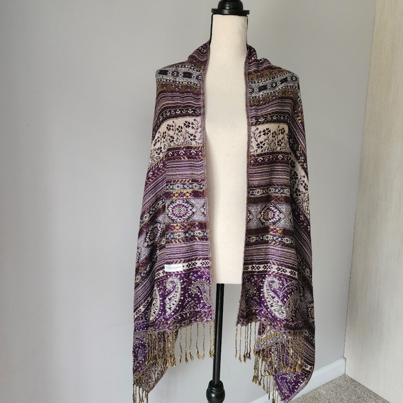 Pashmina 100% Cashmere Paisley Print Shawl Wrap Scarf - Picture 2 of 8